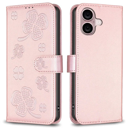 For iPhone 16 Plus Case Wallet Leather Phone Cover Lucky Clover Imprinting
