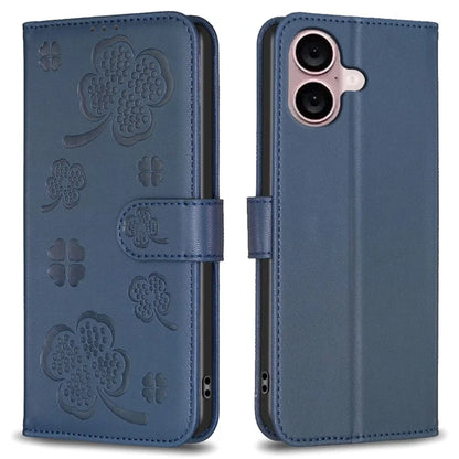 For iPhone 16 Case Lucky Clover Imprinting Wallet PU Leather Phone Cover