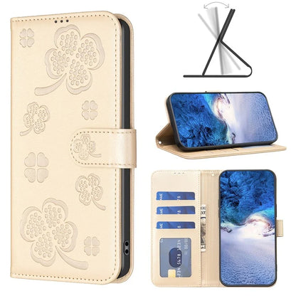 For iPhone 16 Case Lucky Clover Imprinting Wallet PU Leather Phone Cover
