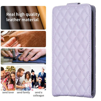 BF30 For iPhone 16 Vertical Flip Phone Case Rhombus Grid PU Leather Cell Phone Stand Cover