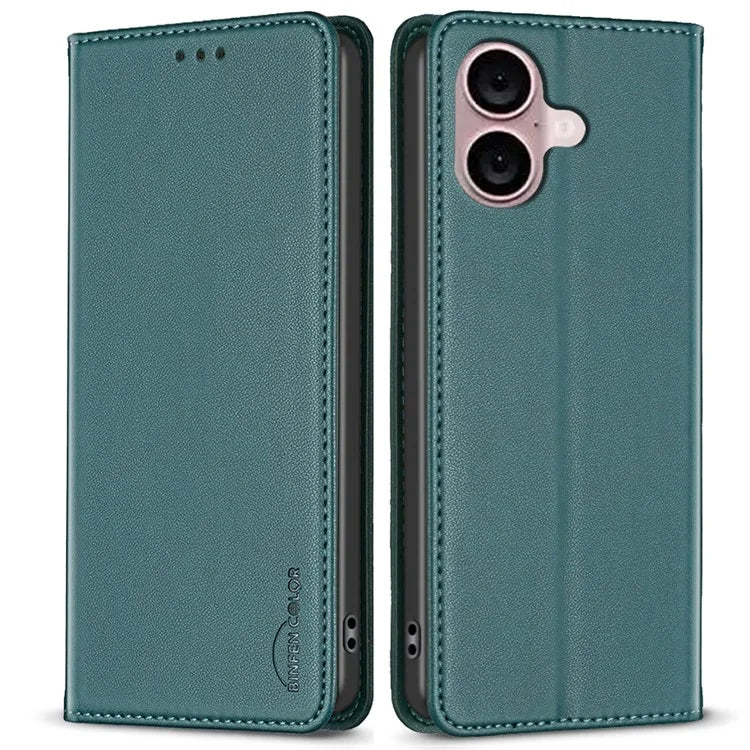 BINFEN COLOR BF18 For iPhone 16 Case Magnetic Closing PU Leather Card Holder Phone Cover