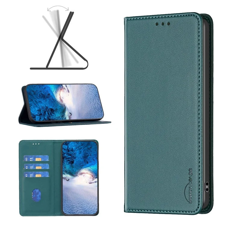 BINFEN COLOR BF18 For iPhone 16 Case Magnetic Closing PU Leather Card Holder Phone Cover