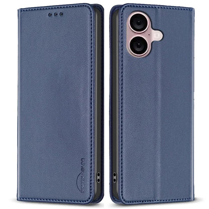 BINFEN COLOR BF18 For iPhone 16 Case Magnetic Closing PU Leather Card Holder Phone Cover
