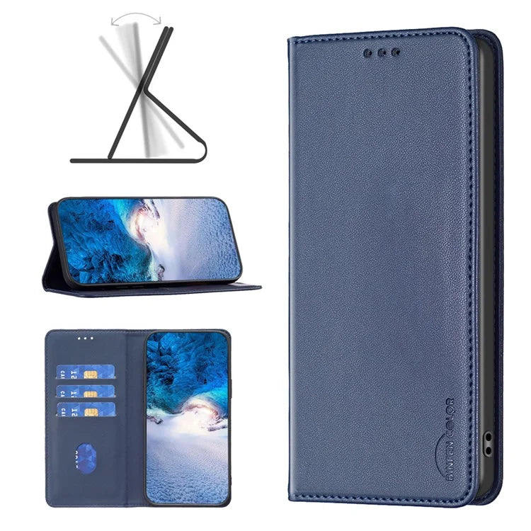 BINFEN COLOR BF18 For iPhone 16 Case Magnetic Closing PU Leather Card Holder Phone Cover