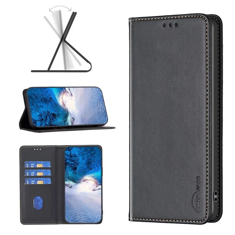 BINFEN COLOR BF18 For iPhone 16 Case Magnetic Closing PU Leather Card Holder Phone Cover