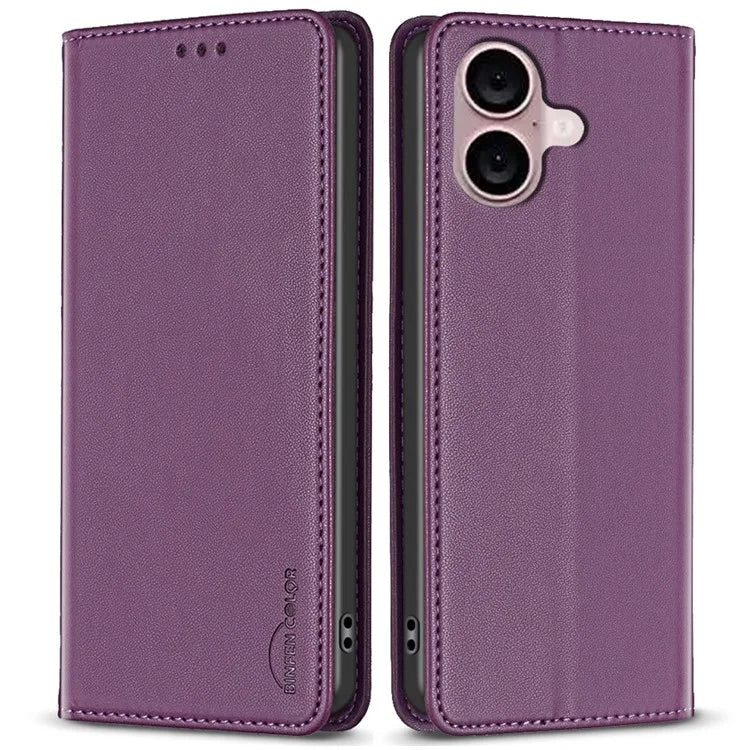 BINFEN COLOR BF18 For iPhone 16 Case Magnetic Closing PU Leather Card Holder Phone Cover