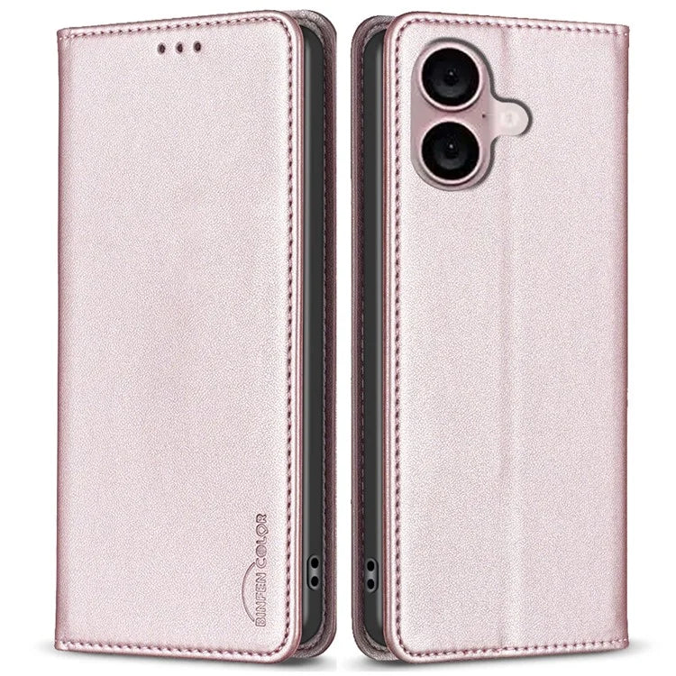 BINFEN COLOR BF18 For iPhone 16 Case Magnetic Closing PU Leather Card Holder Phone Cover