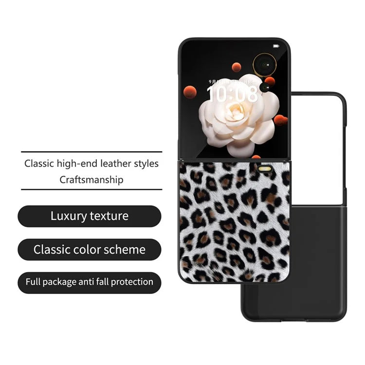 For Honor Magic V Flip 5G Case PU Leather Leopard Pattern Back Phone Cover