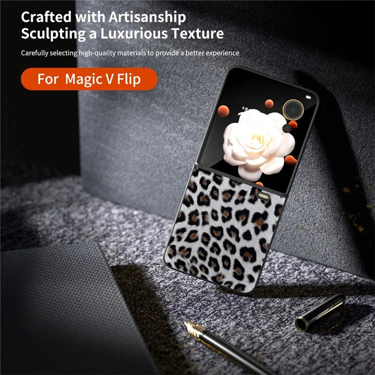 For Honor Magic V Flip 5G Case PU Leather Leopard Pattern Back Phone Cover
