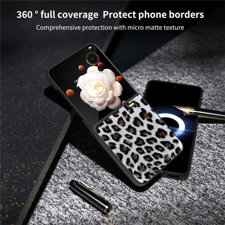 For Honor Magic V Flip 5G Case PU Leather Leopard Pattern Back Phone Cover