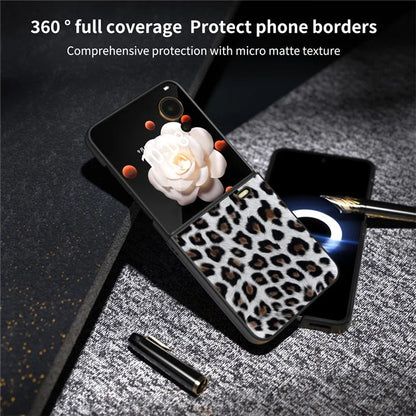 For Honor Magic V Flip 5G Case PU Leather Leopard Pattern Back Phone Cover