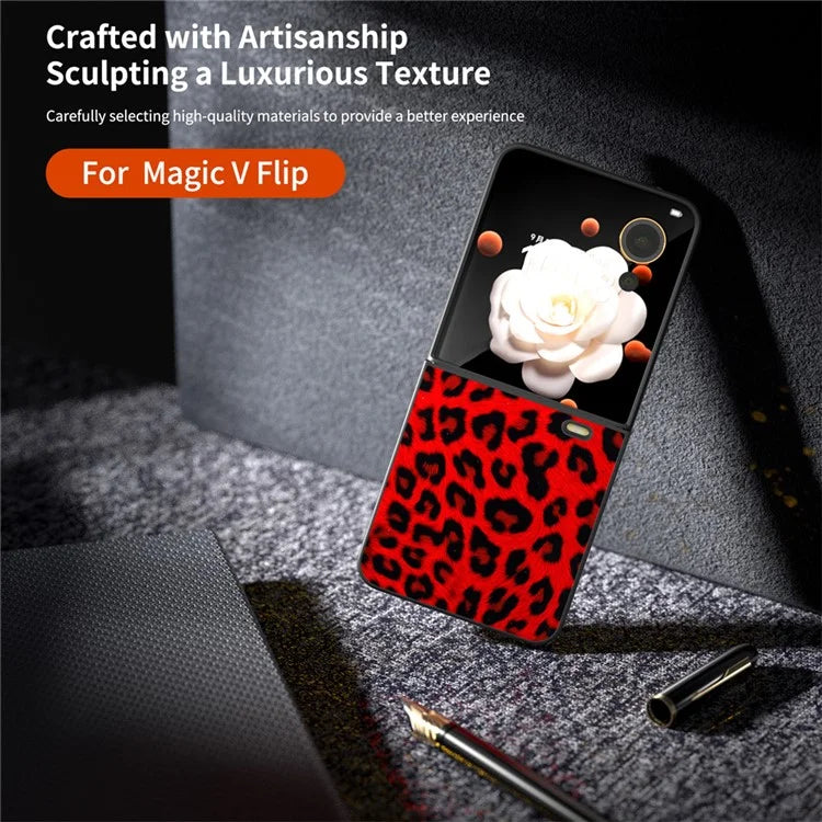 For Honor Magic V Flip 5G Case PU Leather Leopard Pattern Back Phone Cover