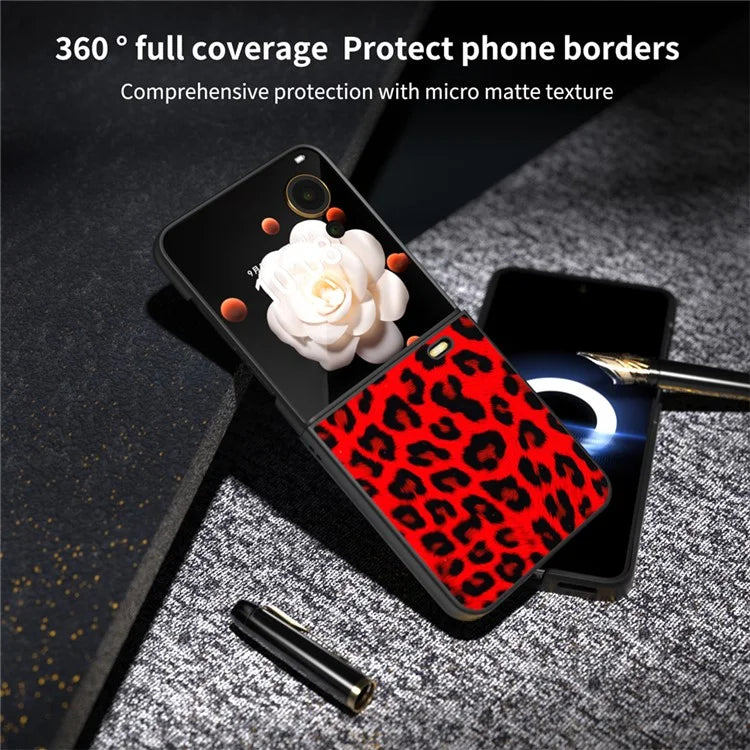 For Honor Magic V Flip 5G Case PU Leather Leopard Pattern Back Phone Cover