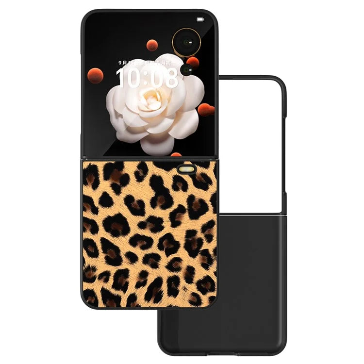 For Honor Magic V Flip 5G Case PU Leather Leopard Pattern Back Phone Cover