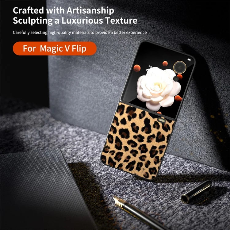 For Honor Magic V Flip 5G Case PU Leather Leopard Pattern Back Phone Cover