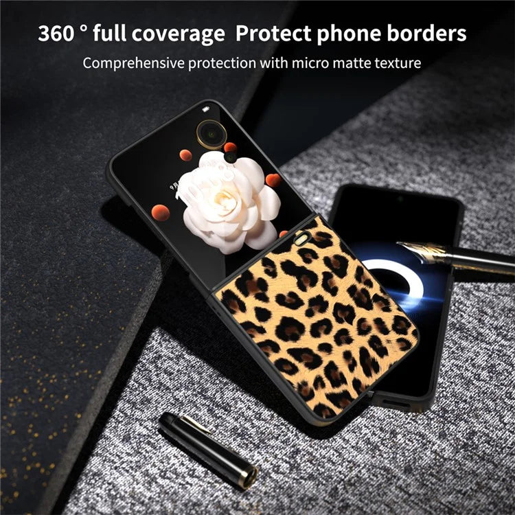 For Honor Magic V Flip 5G Case PU Leather Leopard Pattern Back Phone Cover