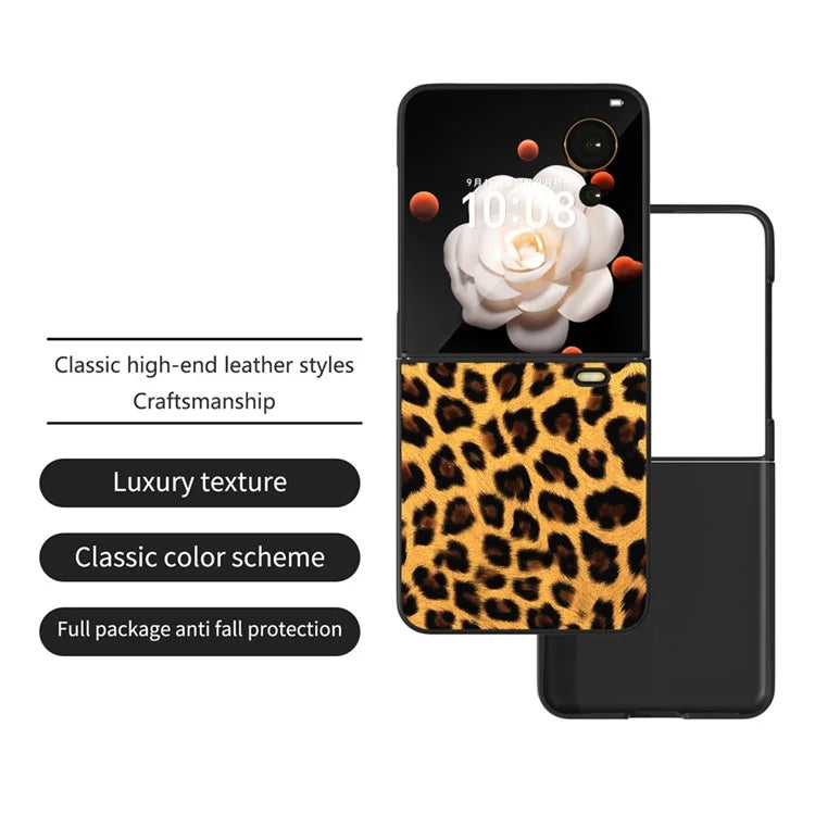 For Honor Magic V Flip 5G Case PU Leather Leopard Pattern Back Phone Cover