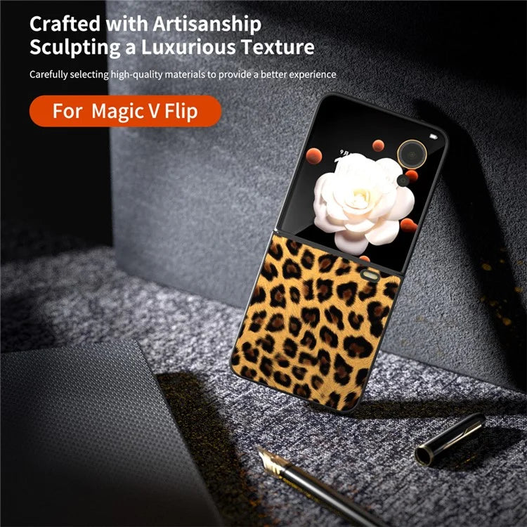 For Honor Magic V Flip 5G Case PU Leather Leopard Pattern Back Phone Cover