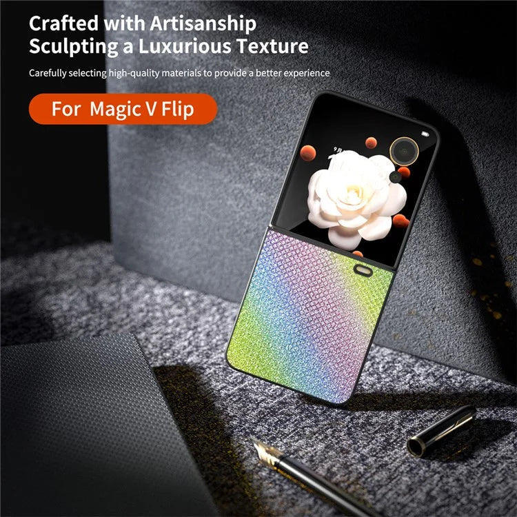 For Honor Magic V Flip 5G Case PU Leather Rhinestone Texture Phone Cover