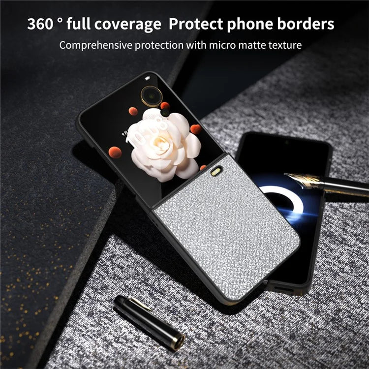 For Honor Magic V Flip 5G Case PU Leather Rhinestone Texture Phone Cover