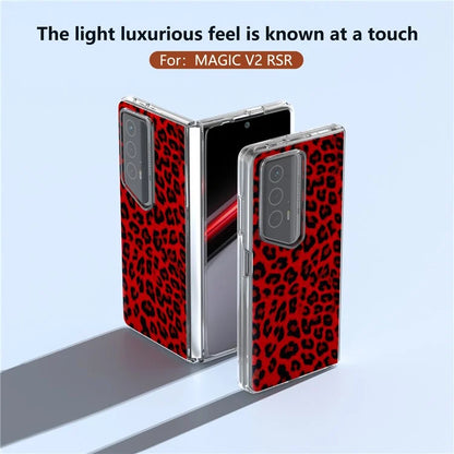 For Honor Magic V2 RSR Porsche Design Case Leather Phone Cover Leopard Texture