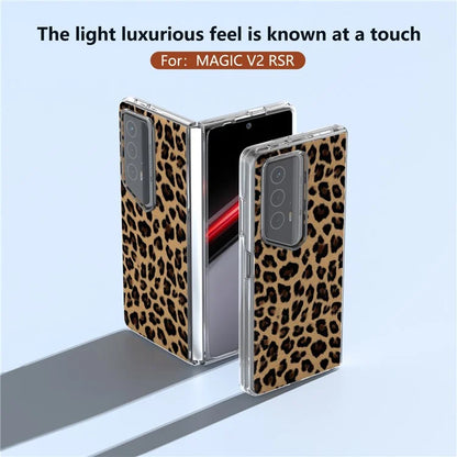 For Honor Magic V2 RSR Porsche Design Case Leather Phone Cover Leopard Texture