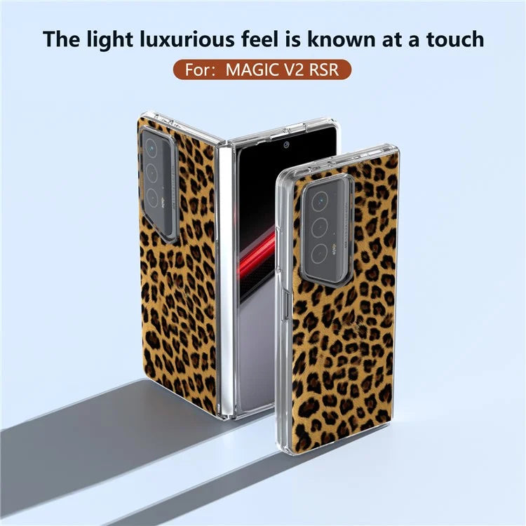 For Honor Magic V2 RSR Porsche Design Case Leather Phone Cover Leopard Texture