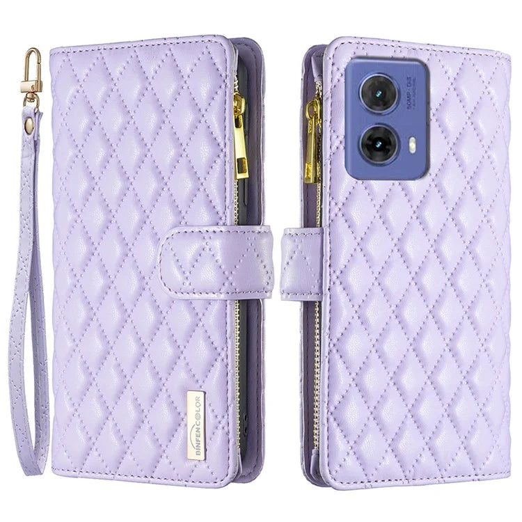BINFEN COLOR BF Style-15 For Motorola Moto G85 5G / S50 Neo 5G Case PU Leather Zipper Pocket Phone Cover