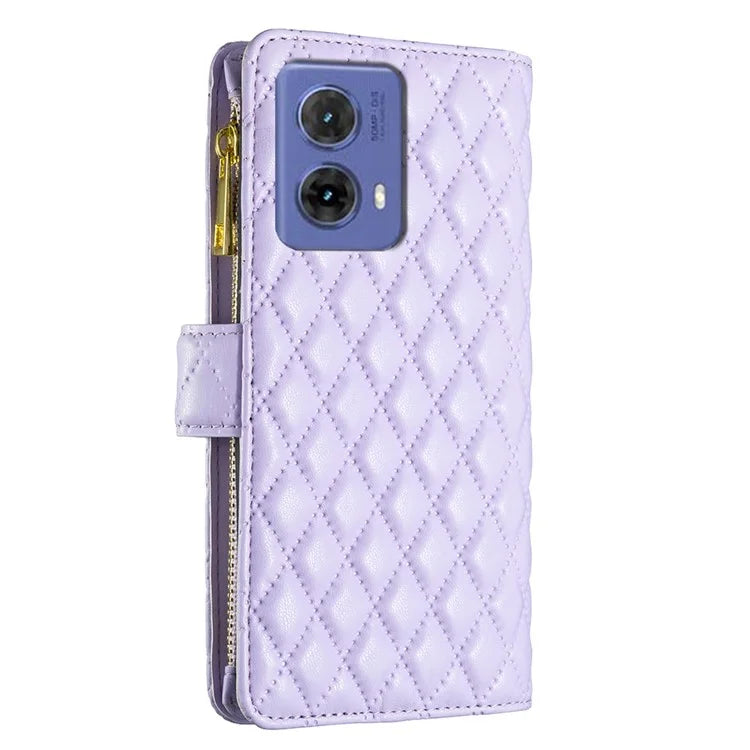 BINFEN COLOR BF Style-15 For Motorola Moto G85 5G / S50 Neo 5G Case PU Leather Zipper Pocket Phone Cover
