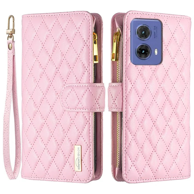 BINFEN COLOR BF Style-15 For Motorola Moto G85 5G / S50 Neo 5G Case PU Leather Zipper Pocket Phone Cover