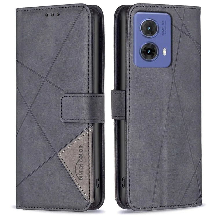 BINFEN COLOR BF05 For Motorola Moto G85 5G / S50 Neo 5G Case Leather Phone Cover Geometry Imprint