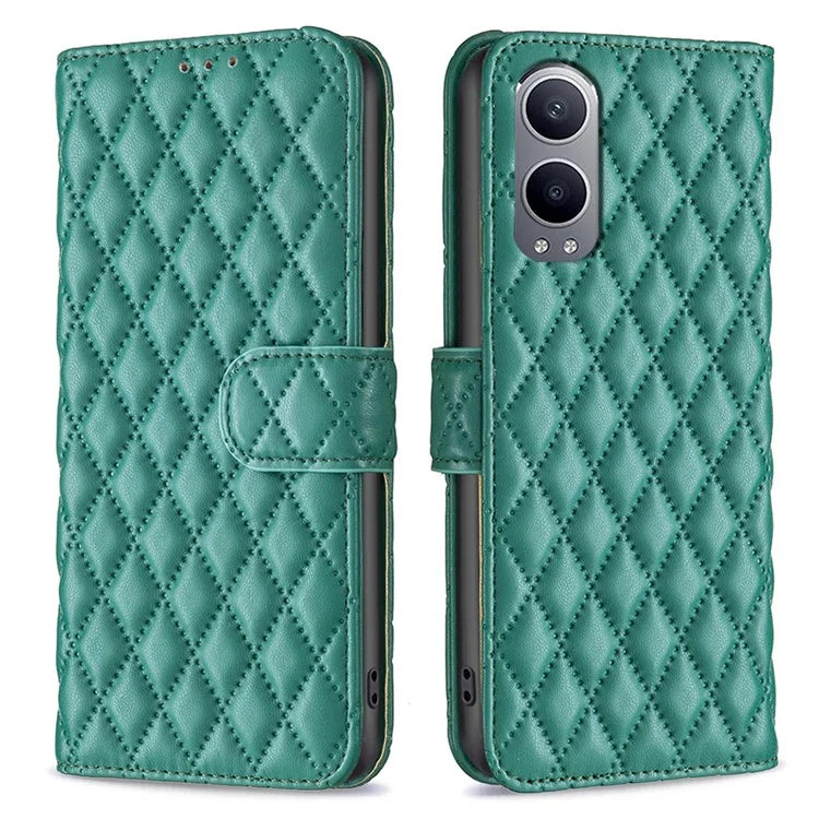 BINFEN COLOR BF Style-14 For OnePlus Nord CE4 Lite 5G / Oppo K12x 5G (China) Leather Case Rhombus Phone Cover