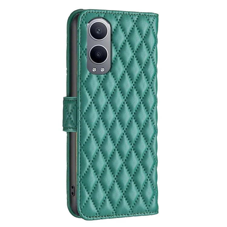 BINFEN COLOR BF Style-14 For OnePlus Nord CE4 Lite 5G / Oppo K12x 5G (China) Leather Case Rhombus Phone Cover