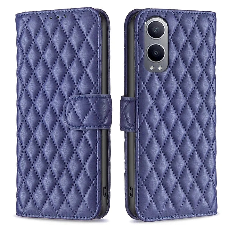 BINFEN COLOR BF Style-14 For OnePlus Nord CE4 Lite 5G / Oppo K12x 5G (China) Leather Case Rhombus Phone Cover