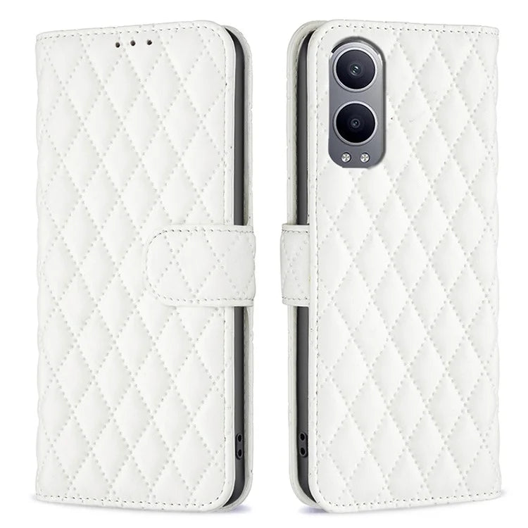 BINFEN COLOR BF Style-14 For OnePlus Nord CE4 Lite 5G / Oppo K12x 5G (China) Leather Case Rhombus Phone Cover
