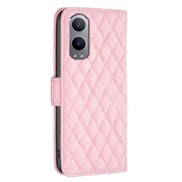 BINFEN COLOR BF Style-14 For OnePlus Nord CE4 Lite 5G / Oppo K12x 5G (China) Leather Case Rhombus Phone Cover
