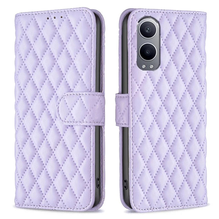 BINFEN COLOR BF Style-14 For OnePlus Nord CE4 Lite 5G / Oppo K12x 5G (China) Leather Case Rhombus Phone Cover