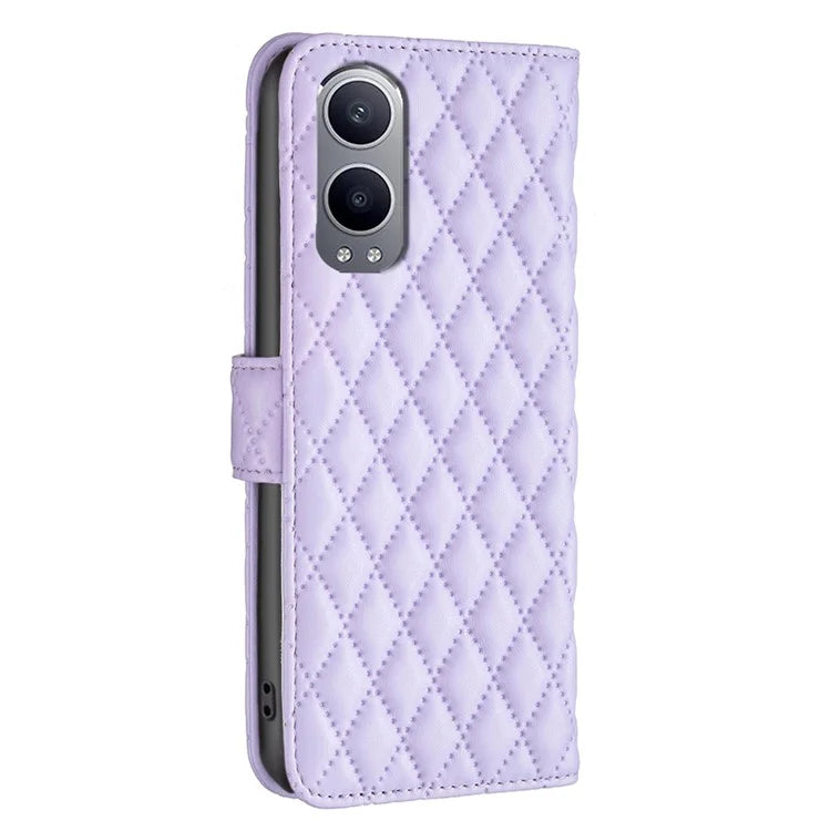 BINFEN COLOR BF Style-14 For OnePlus Nord CE4 Lite 5G / Oppo K12x 5G (China) Leather Case Rhombus Phone Cover