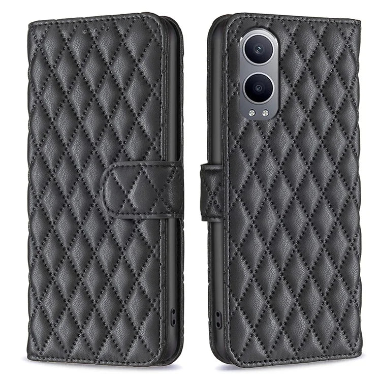 BINFEN COLOR BF Style-14 For OnePlus Nord CE4 Lite 5G / Oppo K12x 5G (China) Leather Case Rhombus Phone Cover