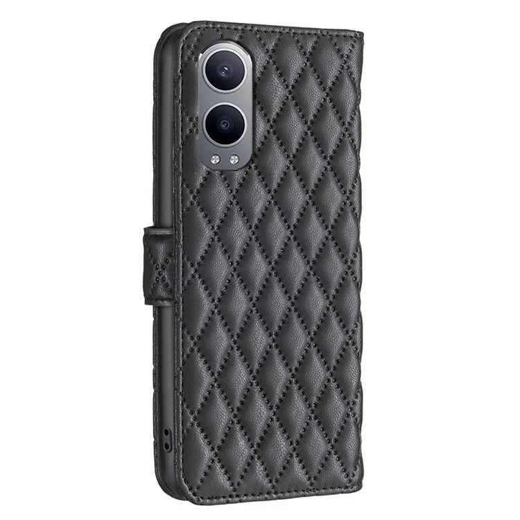 BINFEN COLOR BF Style-14 For OnePlus Nord CE4 Lite 5G / Oppo K12x 5G (China) Leather Case Rhombus Phone Cover