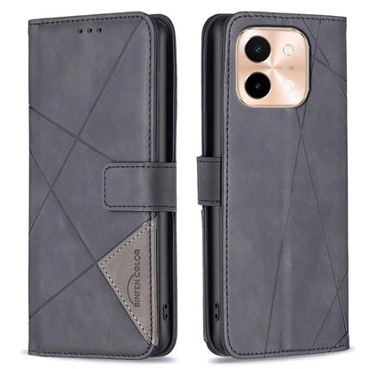BINFEN COLOR BF05 For vivo Y28 4G Case PU Leather Wallet Geometry Phone Cover