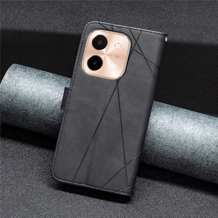 BINFEN COLOR BF05 For vivo Y28 4G Case PU Leather Wallet Geometry Phone Cover