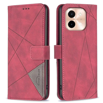 BINFEN COLOR BF05 For vivo Y28 4G Case PU Leather Wallet Geometry Phone Cover