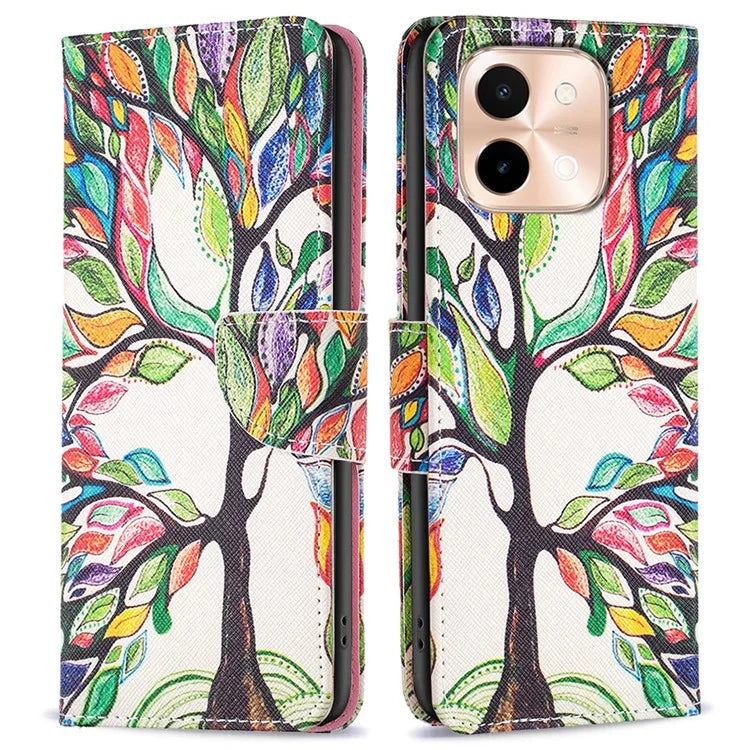For vivo Y28 4G Case Leather Wallet Stand Phone Cover Pattern Printing