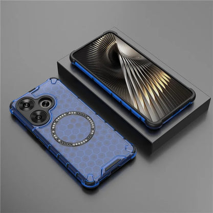 For Xiaomi Poco F6 5G / Redmi Turbo 3 5G Magnetic Case Honeycomb TPU+PC Cell Phone Cover
