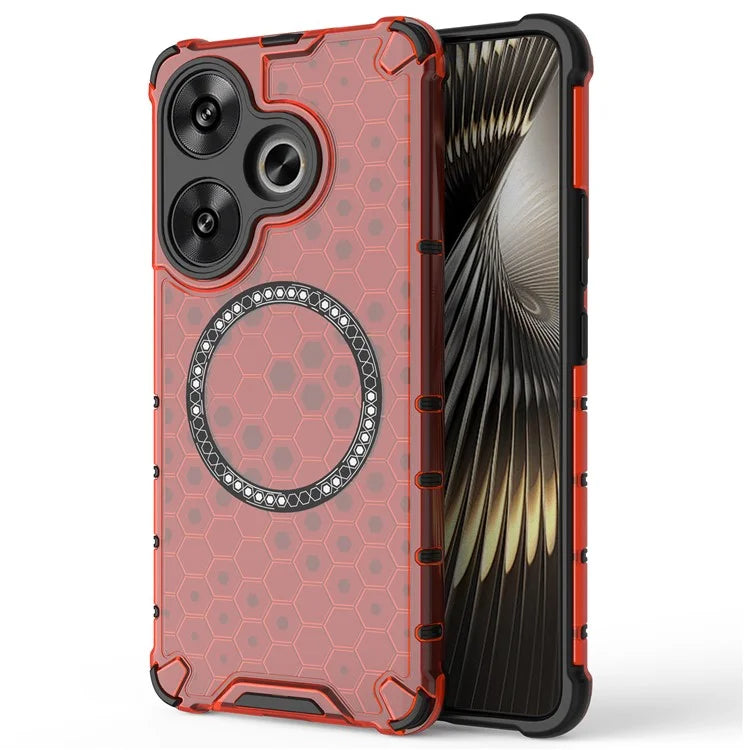 For Xiaomi Poco F6 5G / Redmi Turbo 3 5G Magnetic Case Honeycomb TPU+PC Cell Phone Cover