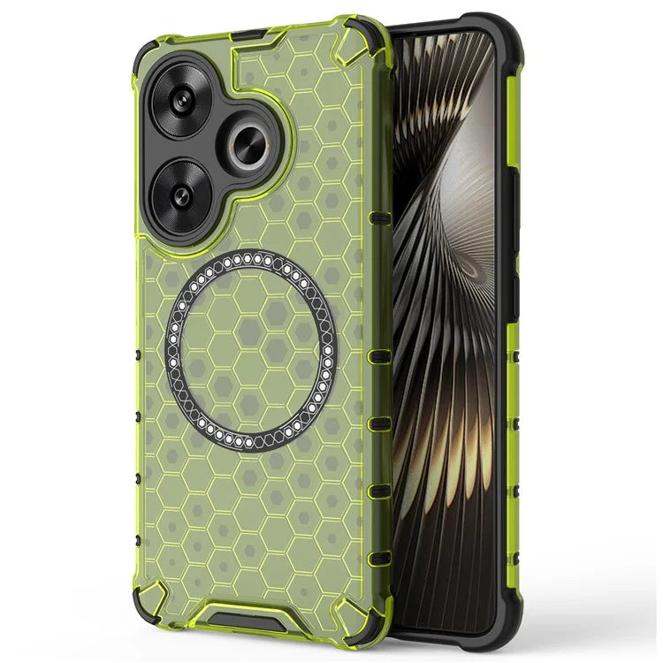 For Xiaomi Poco F6 5G / Redmi Turbo 3 5G Magnetic Case Honeycomb TPU+PC Cell Phone Cover