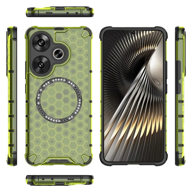 For Xiaomi Poco F6 5G / Redmi Turbo 3 5G Magnetic Case Honeycomb TPU+PC Cell Phone Cover