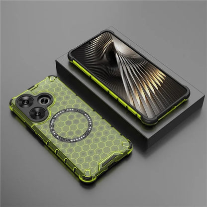 For Xiaomi Poco F6 5G / Redmi Turbo 3 5G Magnetic Case Honeycomb TPU+PC Cell Phone Cover