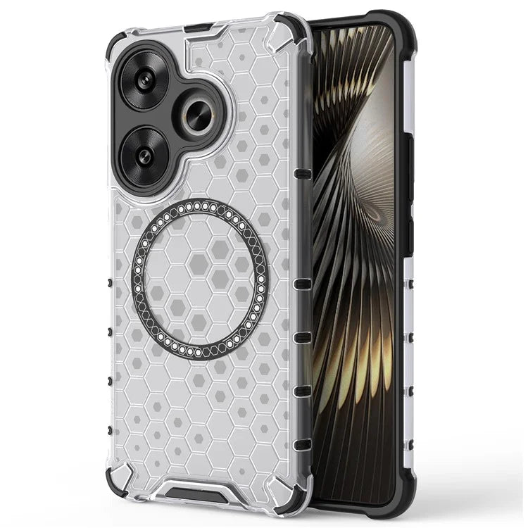 For Xiaomi Poco F6 5G / Redmi Turbo 3 5G Magnetic Case Honeycomb TPU+PC Cell Phone Cover